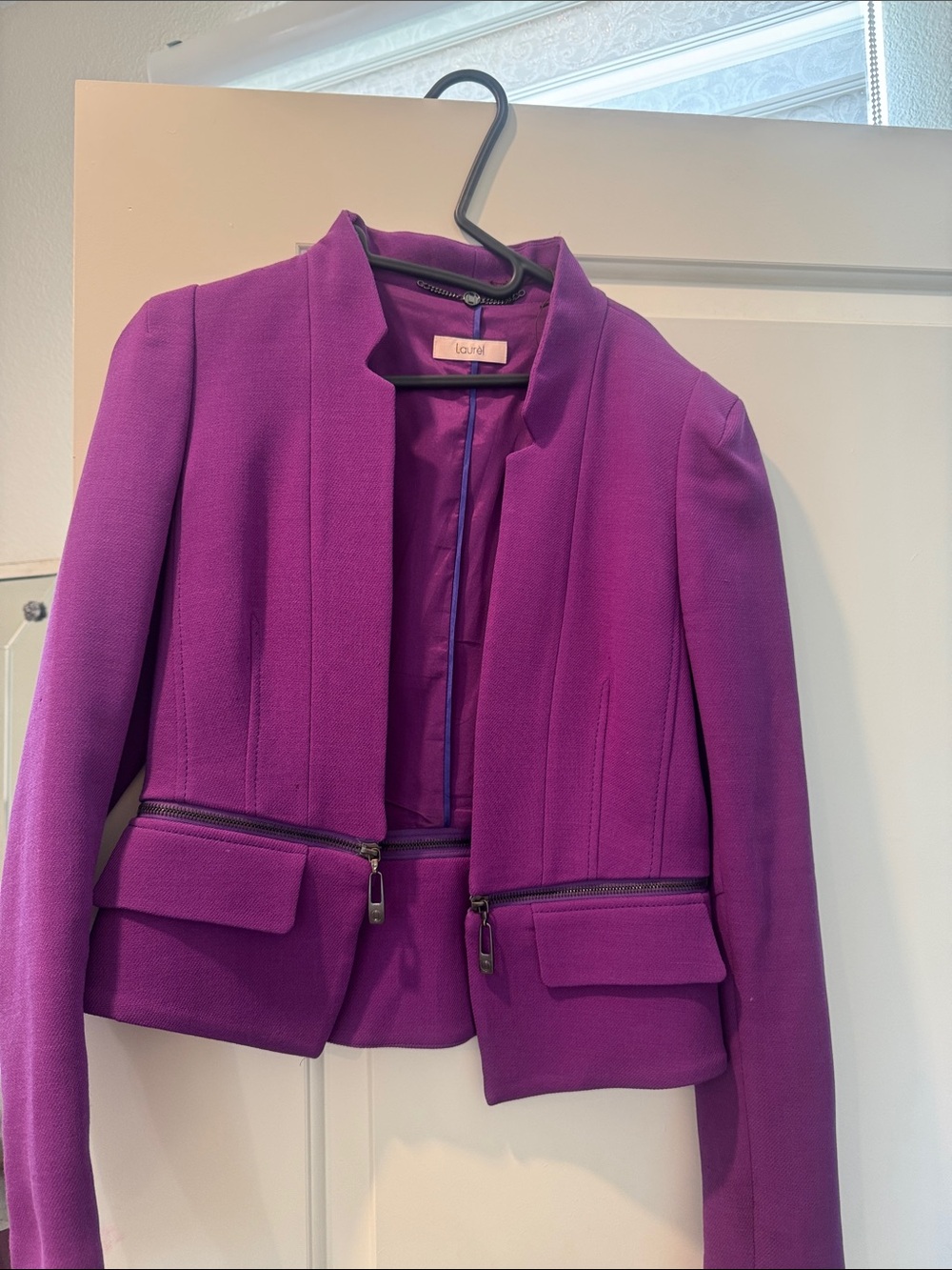 Le Suit Women's Magenta Peplum Zip-Pocket Blazer